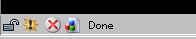 Screenshot of four statusbar icons representing security, popup notification, javascript errors, and alternate stylesheets.  The latter three are brightly colored for easy identification.